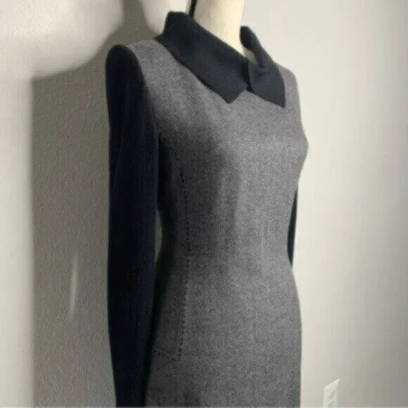 Vintage Tweed Wool Collared Knee Length Sheath Office Dress - Picture 5 of 11